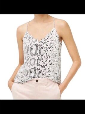 J. Crew White and Black Snake-Print Spaghetti Strap Cami